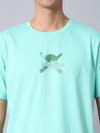 Mint Green Round Neck T-Shirt with Swordsmaster Design