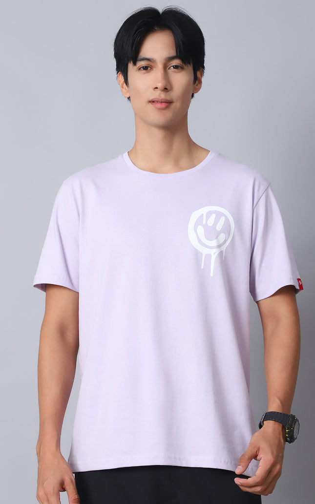 Lavender Round Neck T-Shirt with No More Rules Design