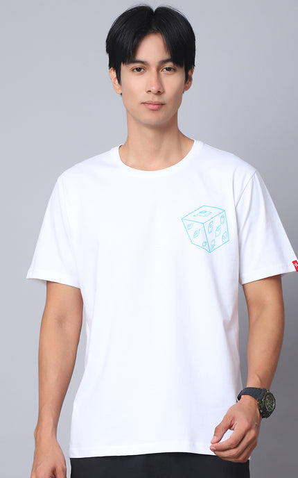 White Round Neck T-Shirt with Gojo Saturo Design