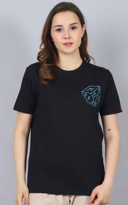 Black Round Neck T-Shirt with Gojo Saturo Design