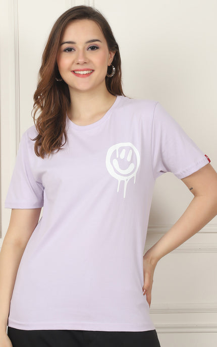 Lavender Round Neck T-Shirt with No More Rules Design