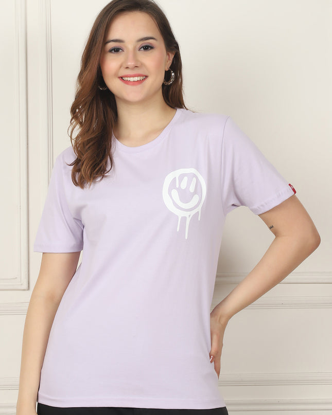 Lavender Round Neck T-Shirt with No More Rules Design