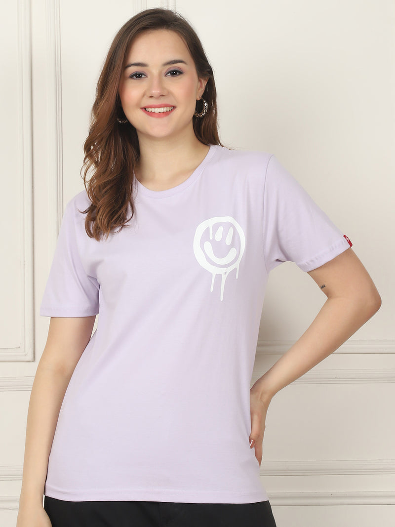Lavender Round Neck T-Shirt with No More Rules Design