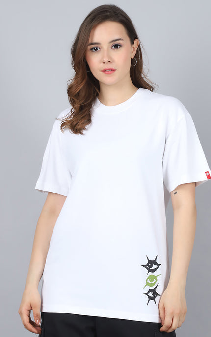 White Oversized T-Shirt with Artistic Eye Design