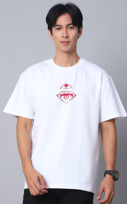 White Oversized T-Shirt with King of Curses Anime Design