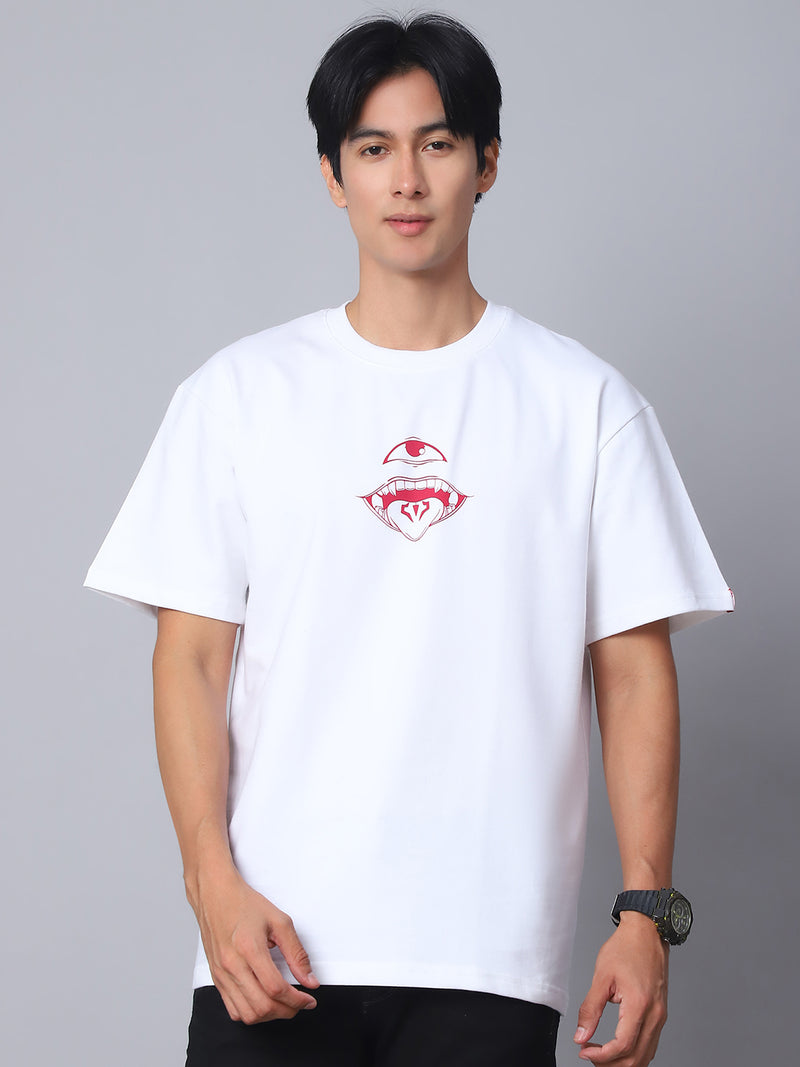 White Oversized T-Shirt with King of Curses Anime Design