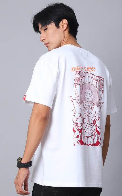 White Oversized T-Shirt with King of Curses Anime Design