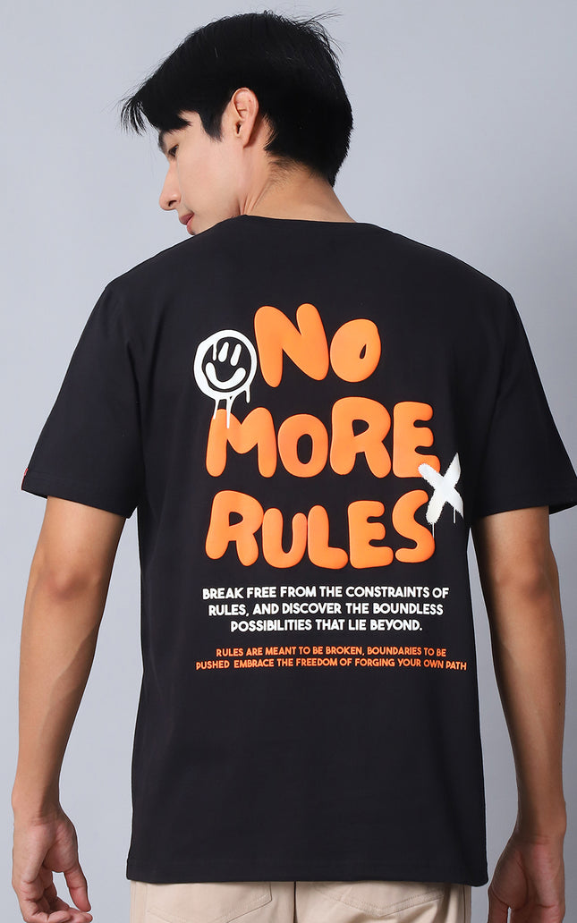 Black Round Neck T-Shirt with No More Rules Design