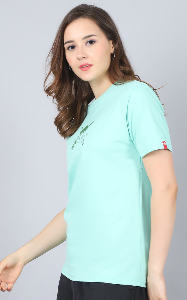 Mint Green Round Neck T-Shirt with Swordsmaster Design