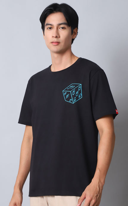 Black Round Neck T-Shirt with Gojo Saturo Design