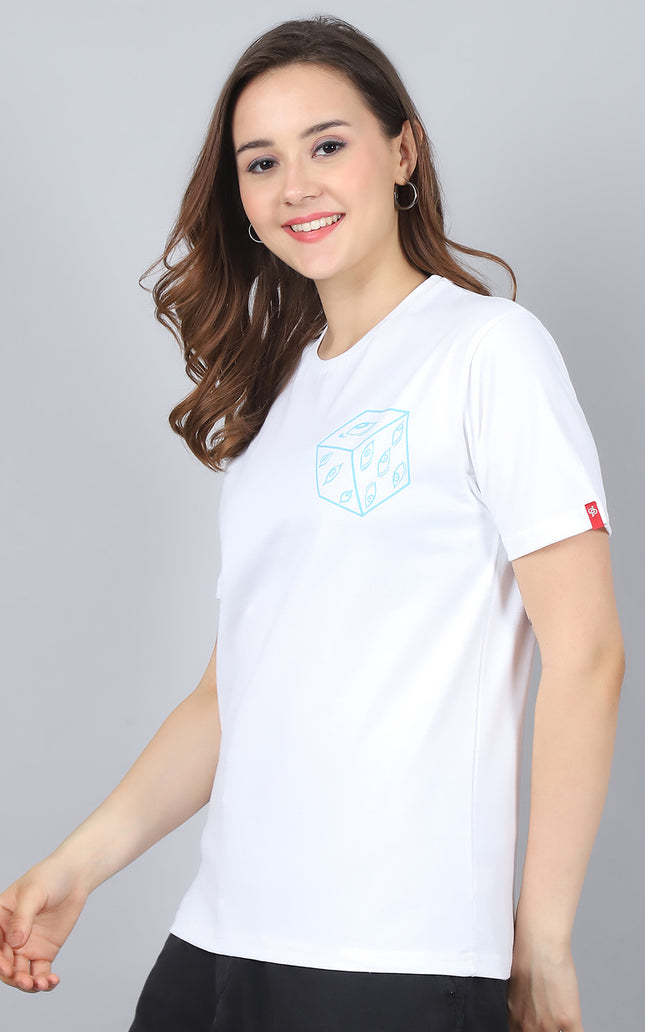 White Round Neck T-Shirt with Gojo Saturo Design