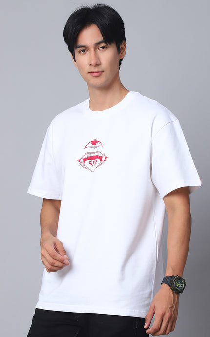 White Oversized T-Shirt with King of Curses Anime Design