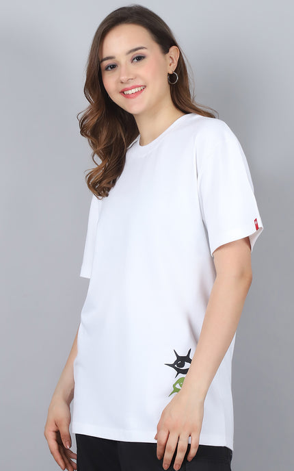 White Oversized T-Shirt with Artistic Eye Design