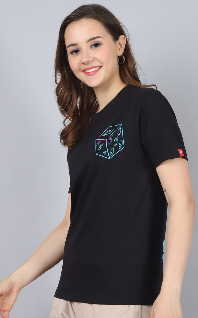 Black Round Neck T-Shirt with Gojo Saturo Design