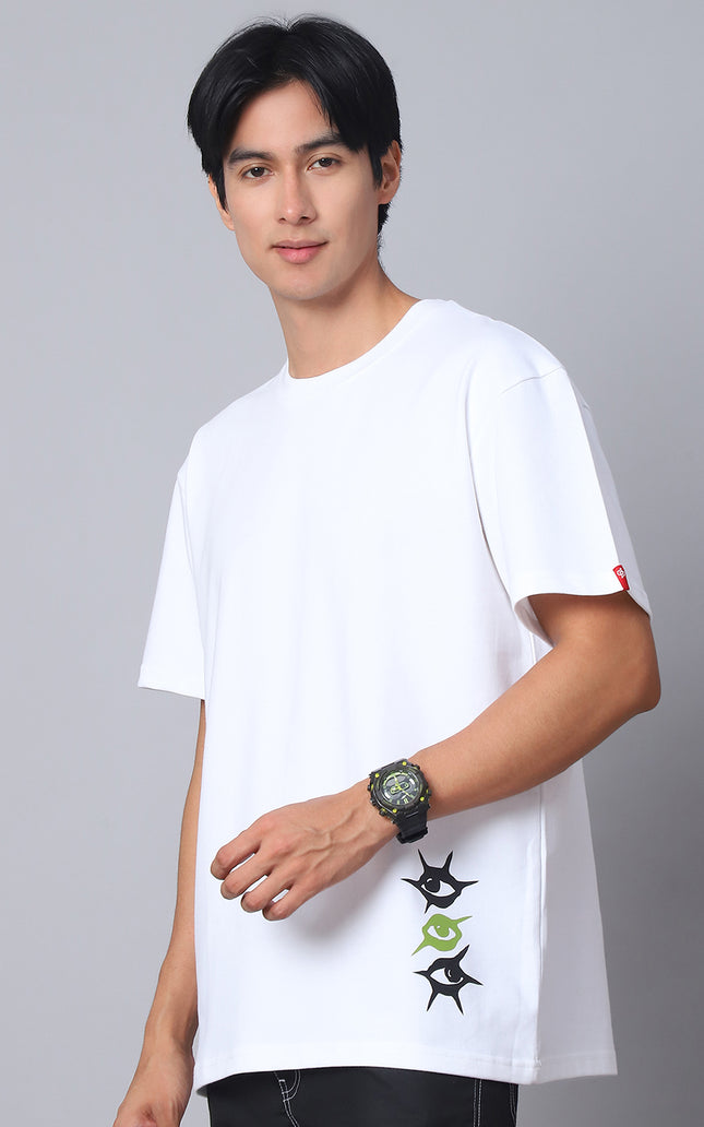 White Oversized T-Shirt with Artistic Eye Design