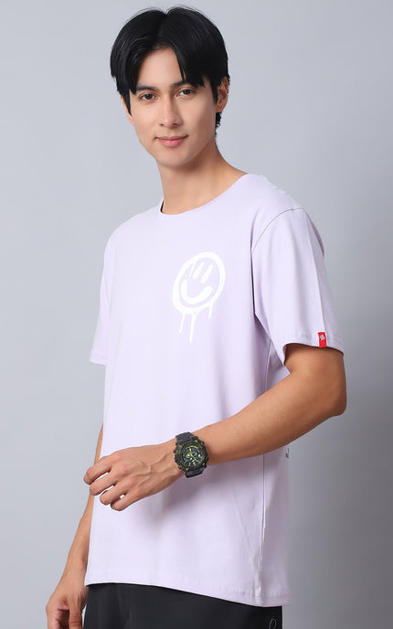 Lavender Round Neck T-Shirt with No More Rules Design