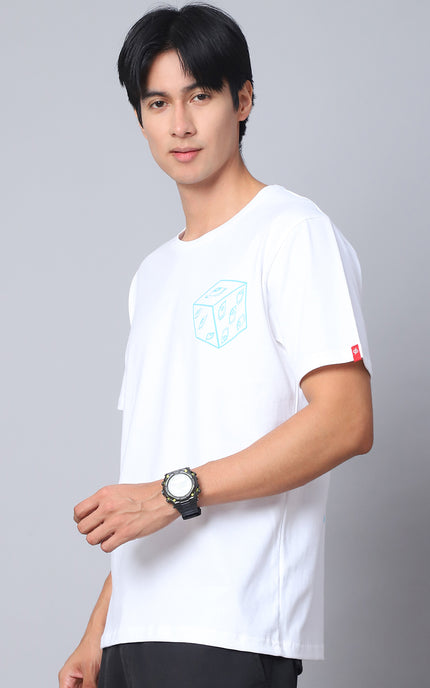 White Round Neck T-Shirt with Gojo Saturo Design