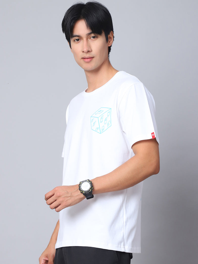White Round Neck T-Shirt with Gojo Saturo Design