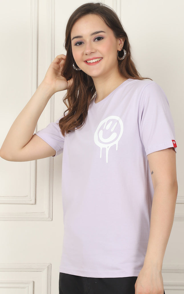 Lavender Round Neck T-Shirt with No More Rules Design