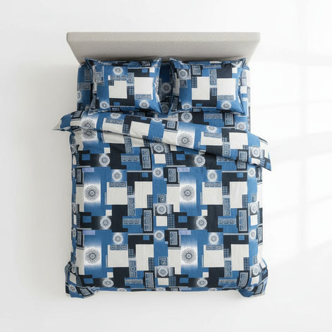 Blue Geometric Premium Bedsheets - King Size Patchwork Fitted Sheet - Prisello