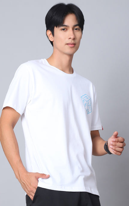 White Round Neck T-Shirt with Gojo Saturo Design