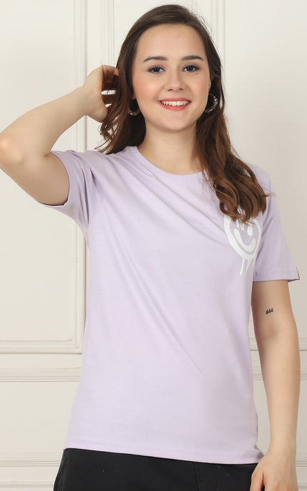 Lavender Round Neck T-Shirt with No More Rules Design