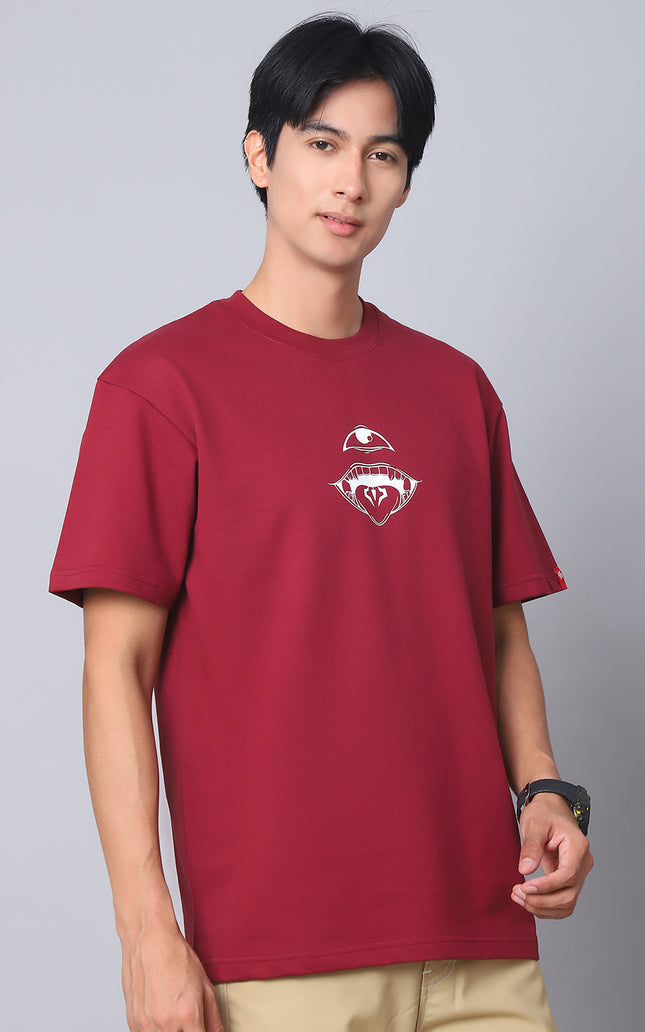 Burgundy Oversized T-Shirt with King of Curses Anime Design