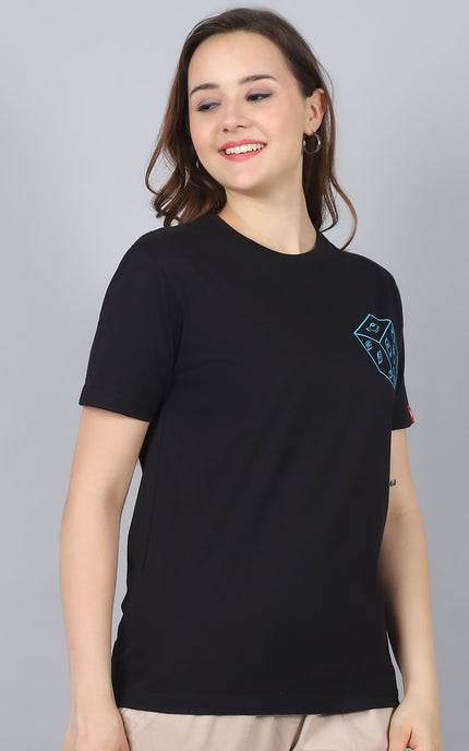 Black Round Neck T-Shirt with Gojo Saturo Design