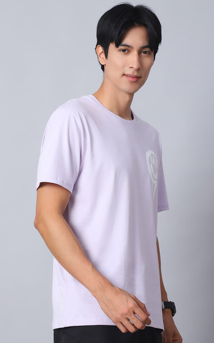 Lavender Round Neck T-Shirt with No More Rules Design