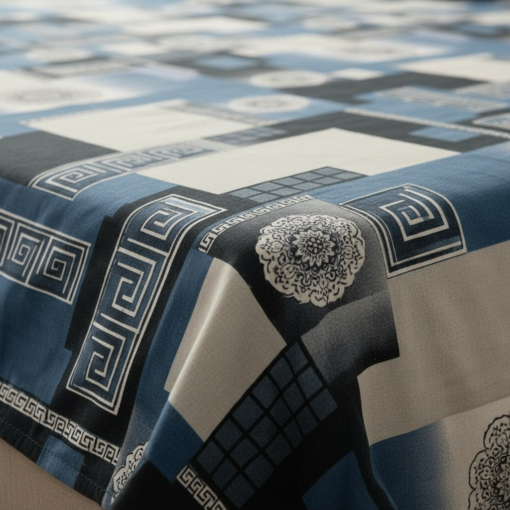 Blue Geometric Premium Bedsheets - King Size Patchwork Fitted Sheet - Prisello