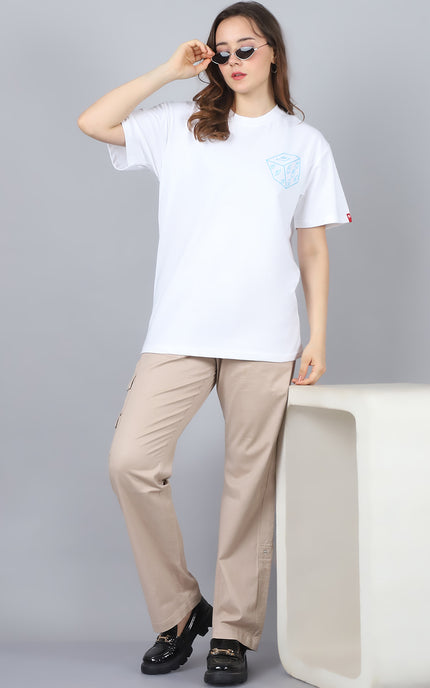 White Oversized T-Shirt with Gojo Saturo Design