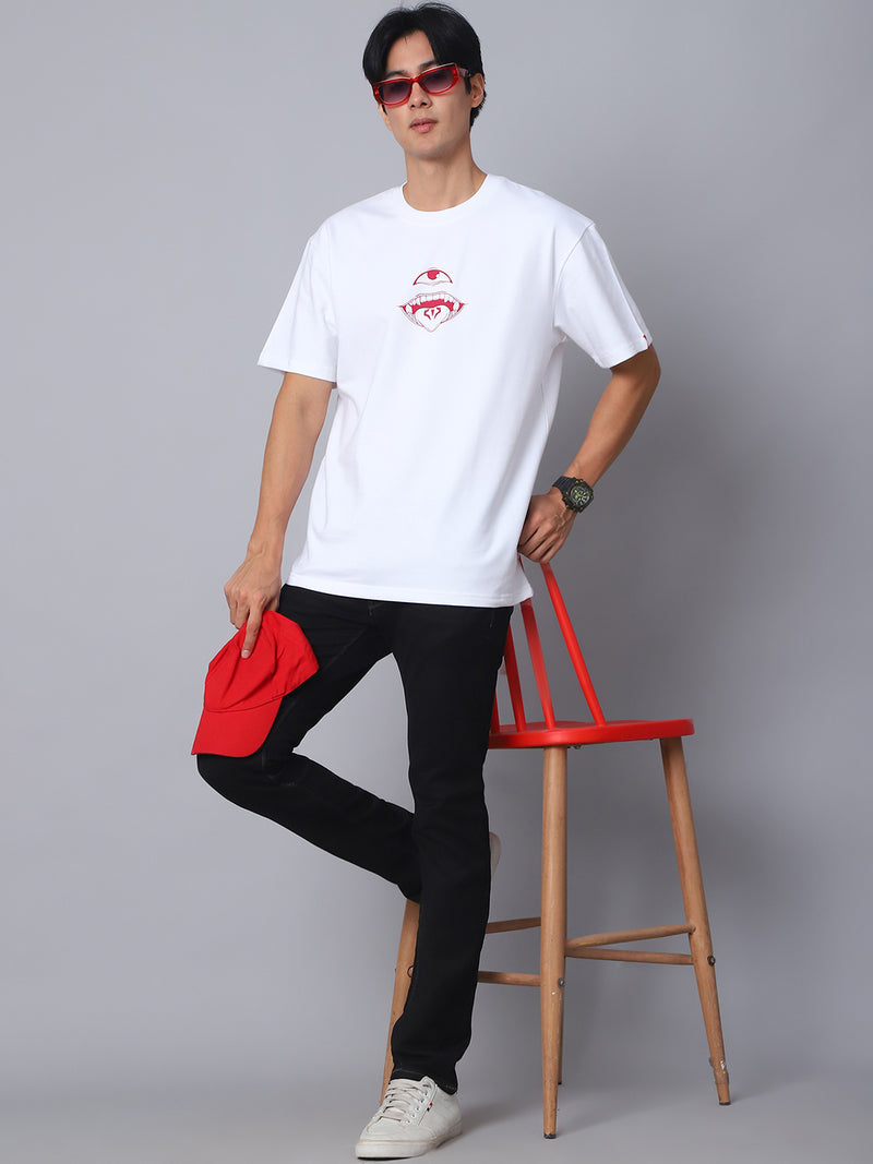 White Oversized T-Shirt with King of Curses Anime Design