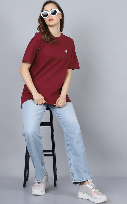 Burgundy Oversized T-Shirt with Plain Tee