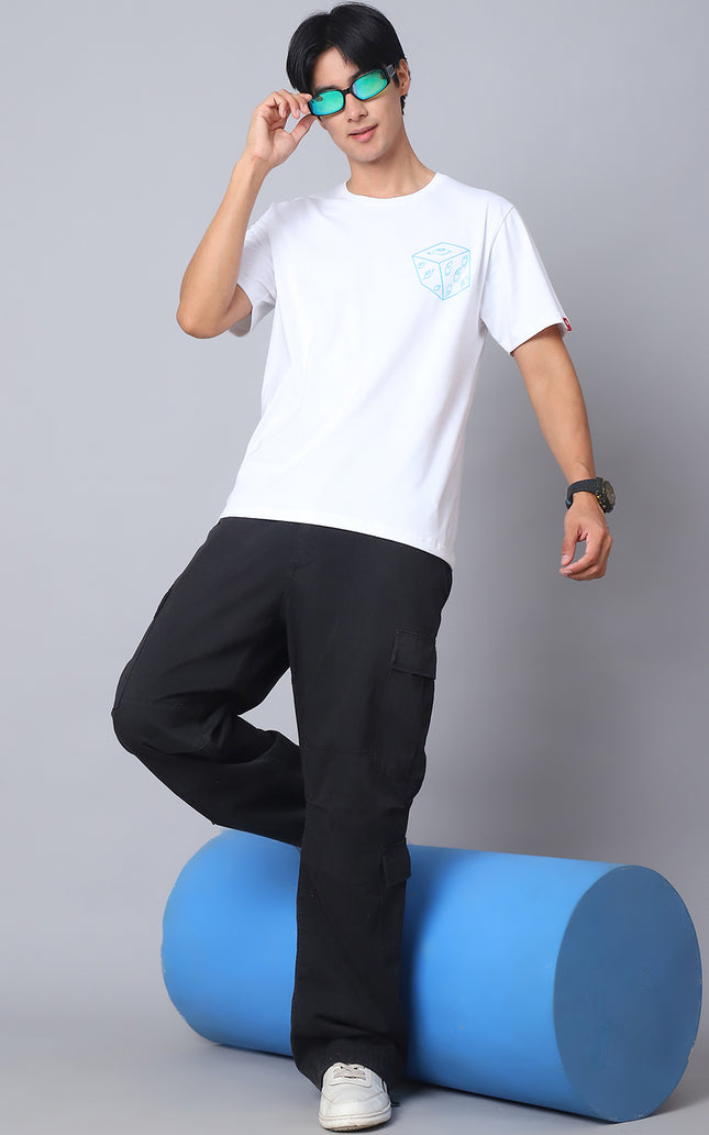 White Round Neck T-Shirt with Gojo Saturo Design