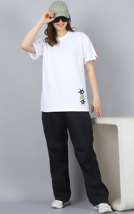 White Oversized T-Shirt with Artistic Eye Design