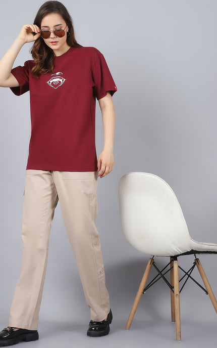 Burgundy Oversized T-Shirt with King of Curses Anime Design