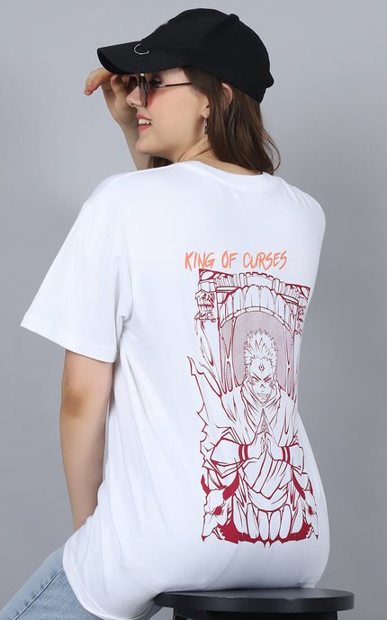 White Oversized T-Shirt with King of Curses Anime Design