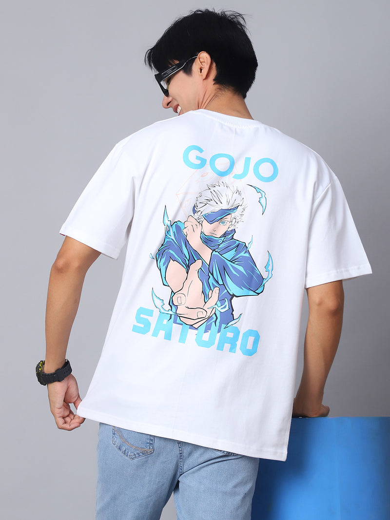 White Oversized T-Shirt with Gojo Saturo Design