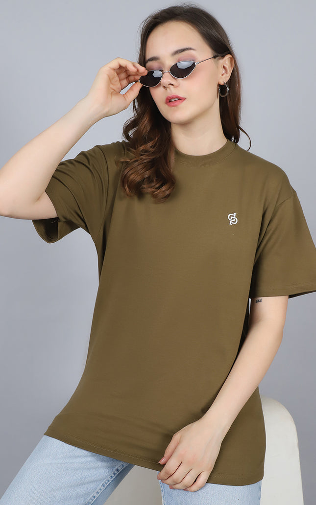 Olive Green Oversized T-Shirt with Plain Tee