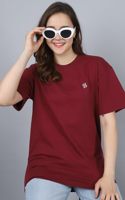 Burgundy Oversized T-Shirt with Plain Tee