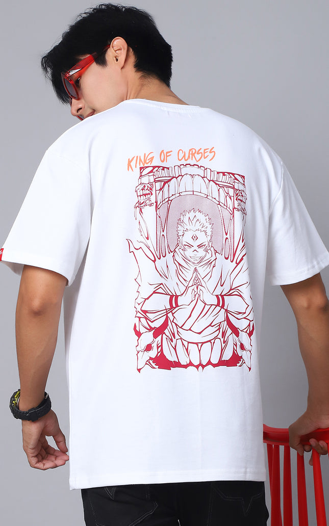 White Oversized T-Shirt with King of Curses Anime Design