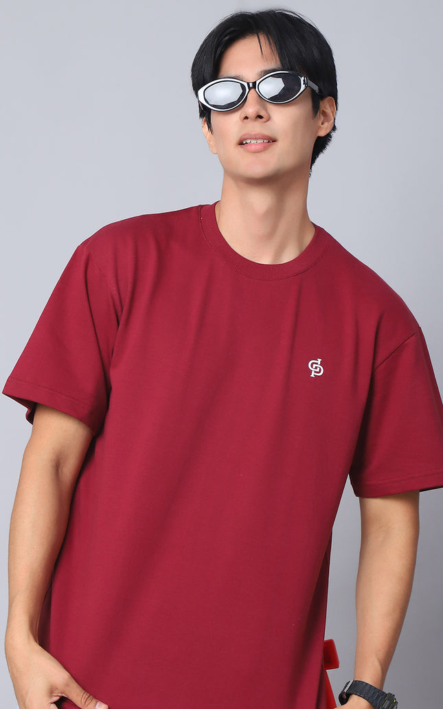 Burgundy Oversized T-Shirt with Plain Tee