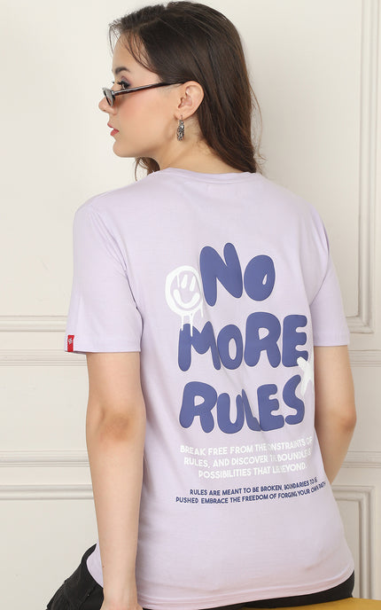 Lavender Round Neck T-Shirt with No More Rules Design