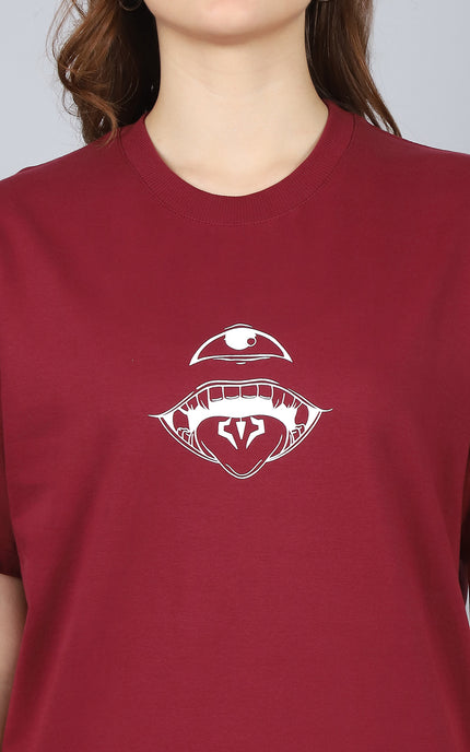 Burgundy Oversized T-Shirt with King of Curses Anime Design