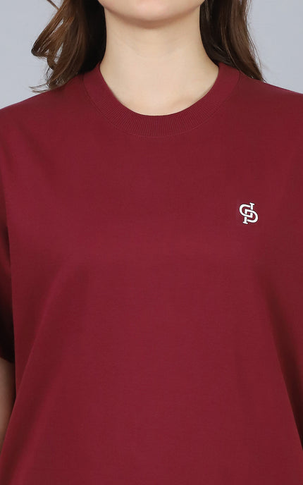 Burgundy Oversized T-Shirt with Plain Tee