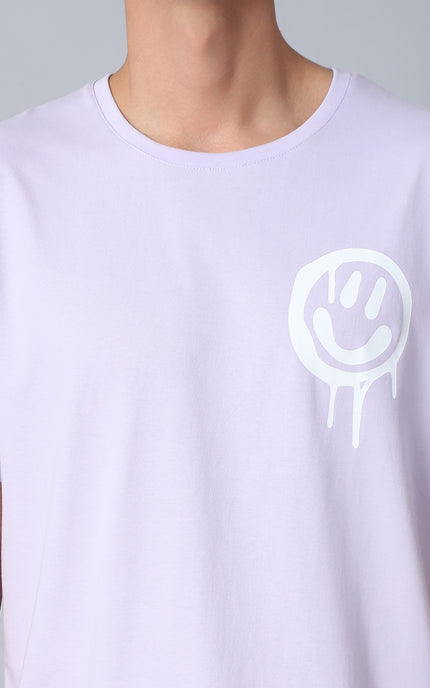 Lavender Round Neck T-Shirt with No More Rules Design