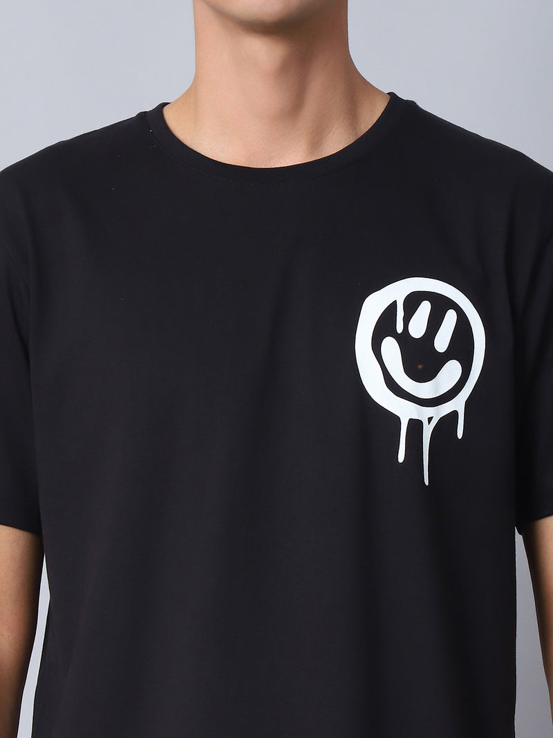 Black Round Neck T-Shirt with No More Rules Design