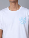 White Round Neck T-Shirt with Gojo Saturo Design