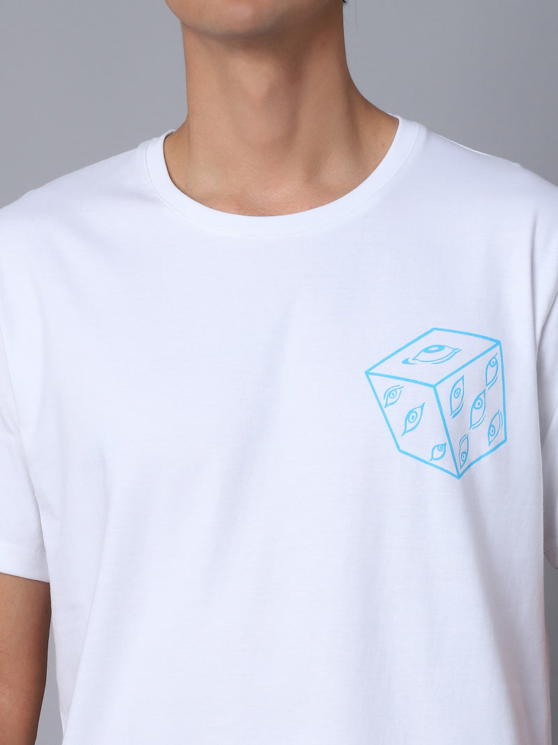 White Round Neck T-Shirt with Gojo Saturo Design