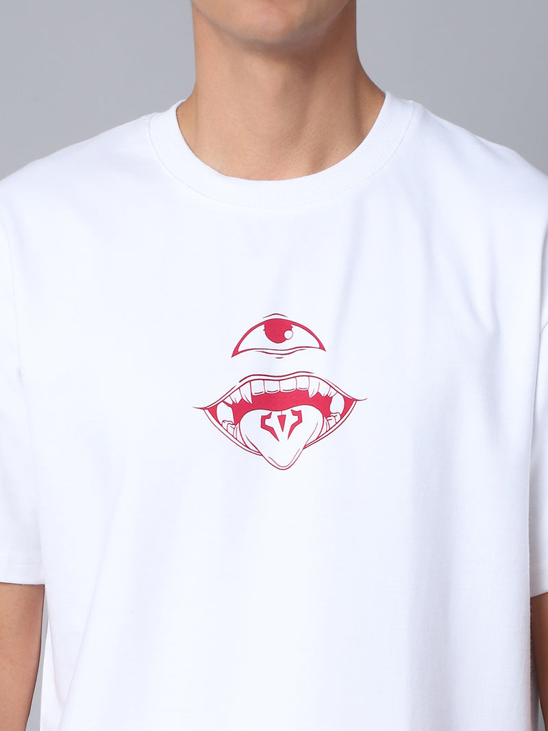 White Oversized T-Shirt with King of Curses Anime Design